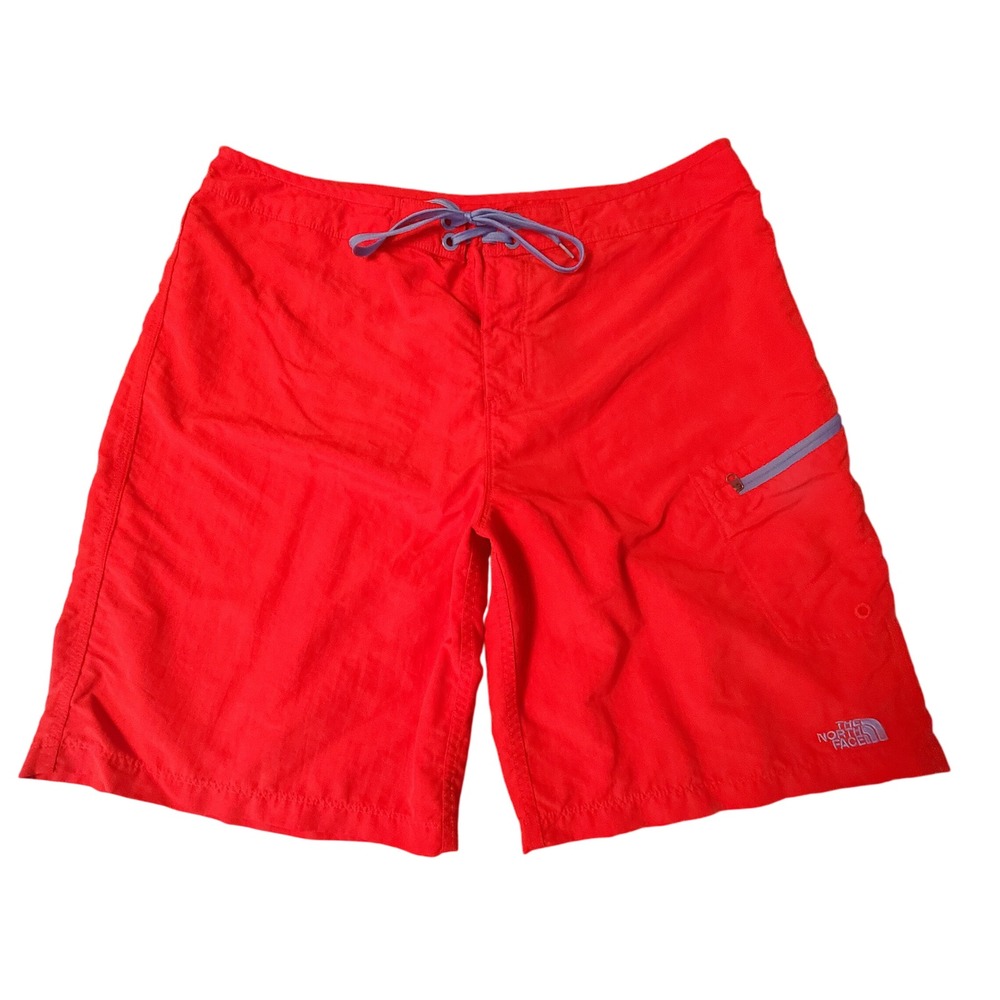 The North Face Mens Red Board Shorts Swim Trunks Size 36 Zip Pocket Nylon